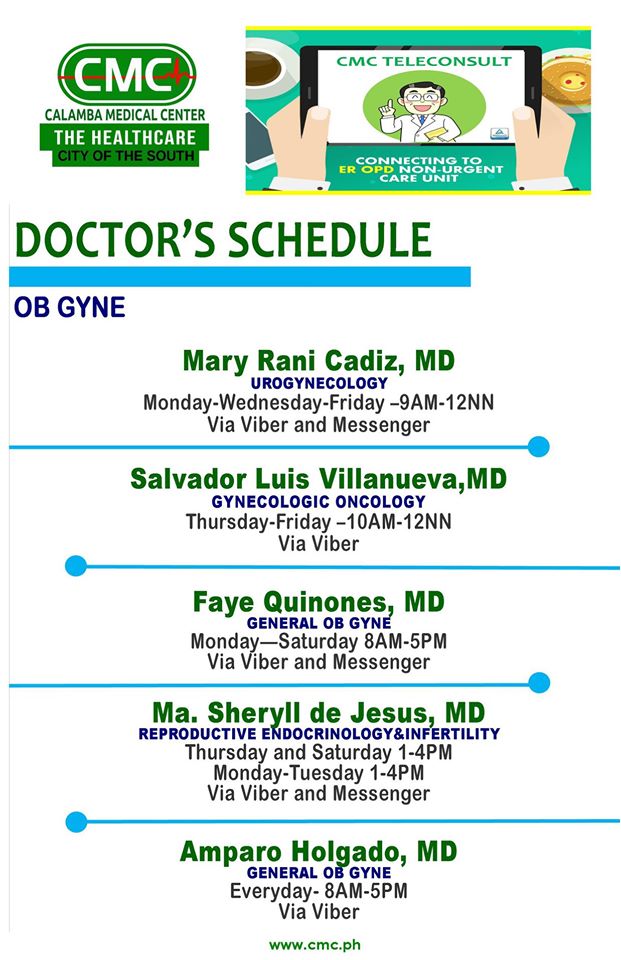 Calamba Medical Center Teleconsult Doctors List For Ob Gyne Department